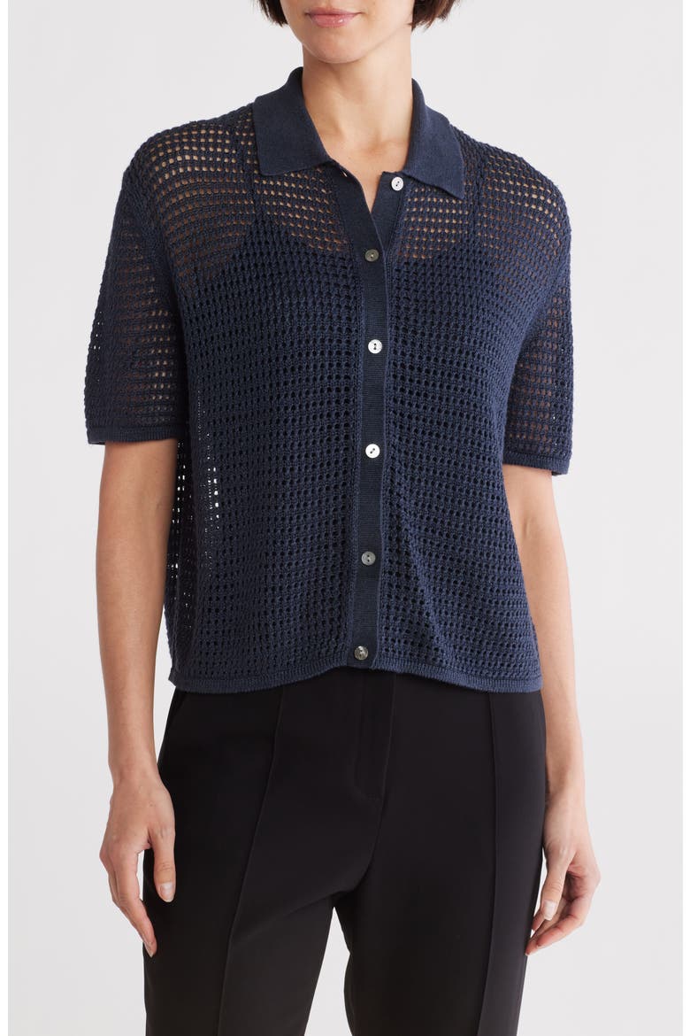 Neo Open Stitch Linen Blend Mesh Cardigan, Main, color, NOCTURNE NAVY