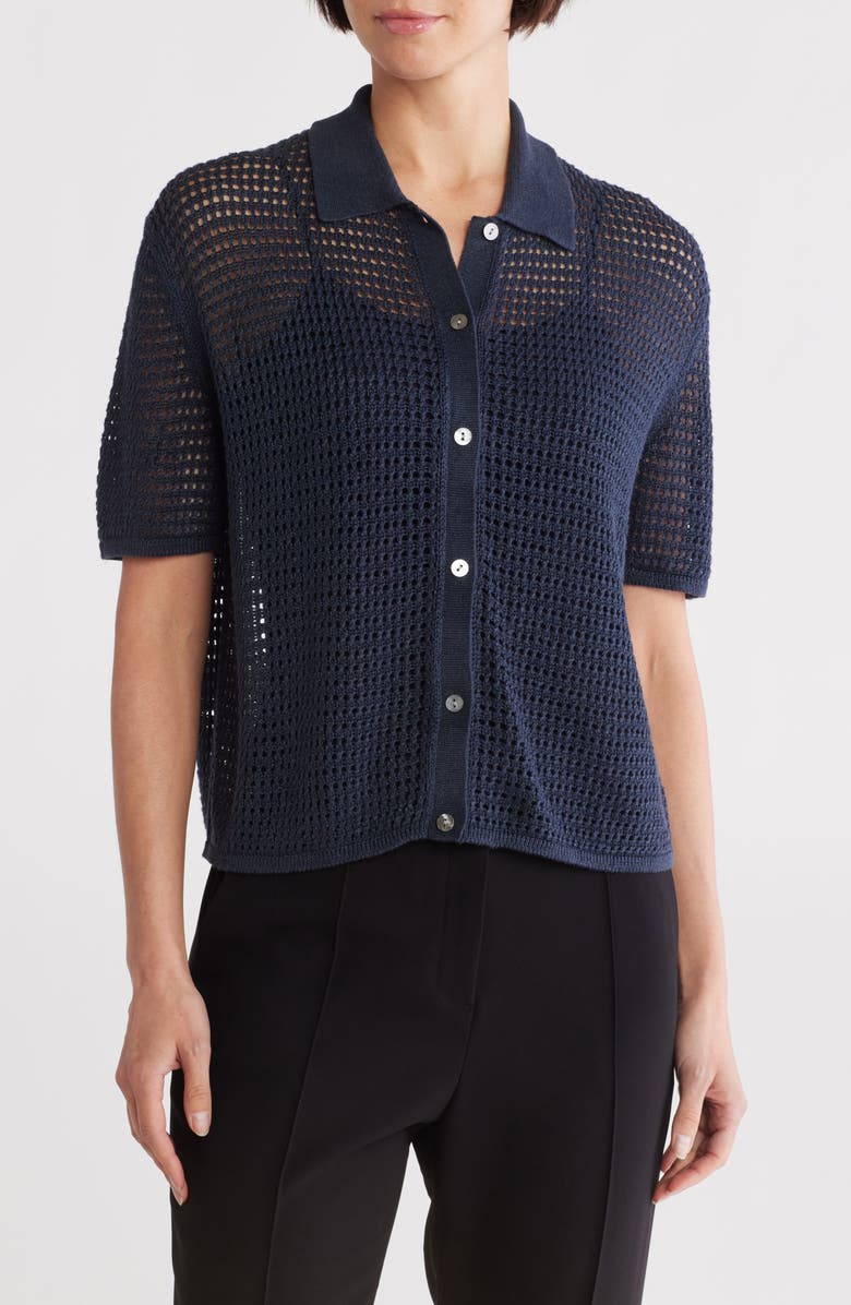 Theory Neo Open Stitch Linen Blend Mesh Cardigan, Main, color, Nocturne Navy