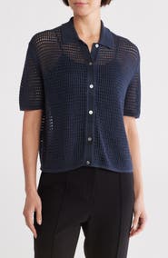 Theory Neo Open Stitch Linen Blend Mesh Cardigan