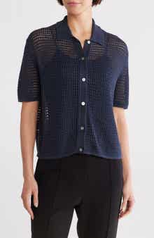 Theory Neo Open Stitch Linen Blend Mesh Cardigan
