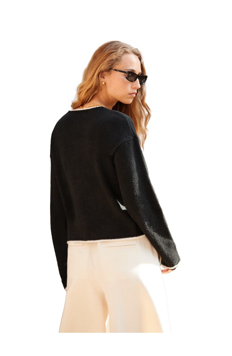 Ro&Zo Long Sleeve Crew Neck Contrast Cardigan, Alternate, color, Black