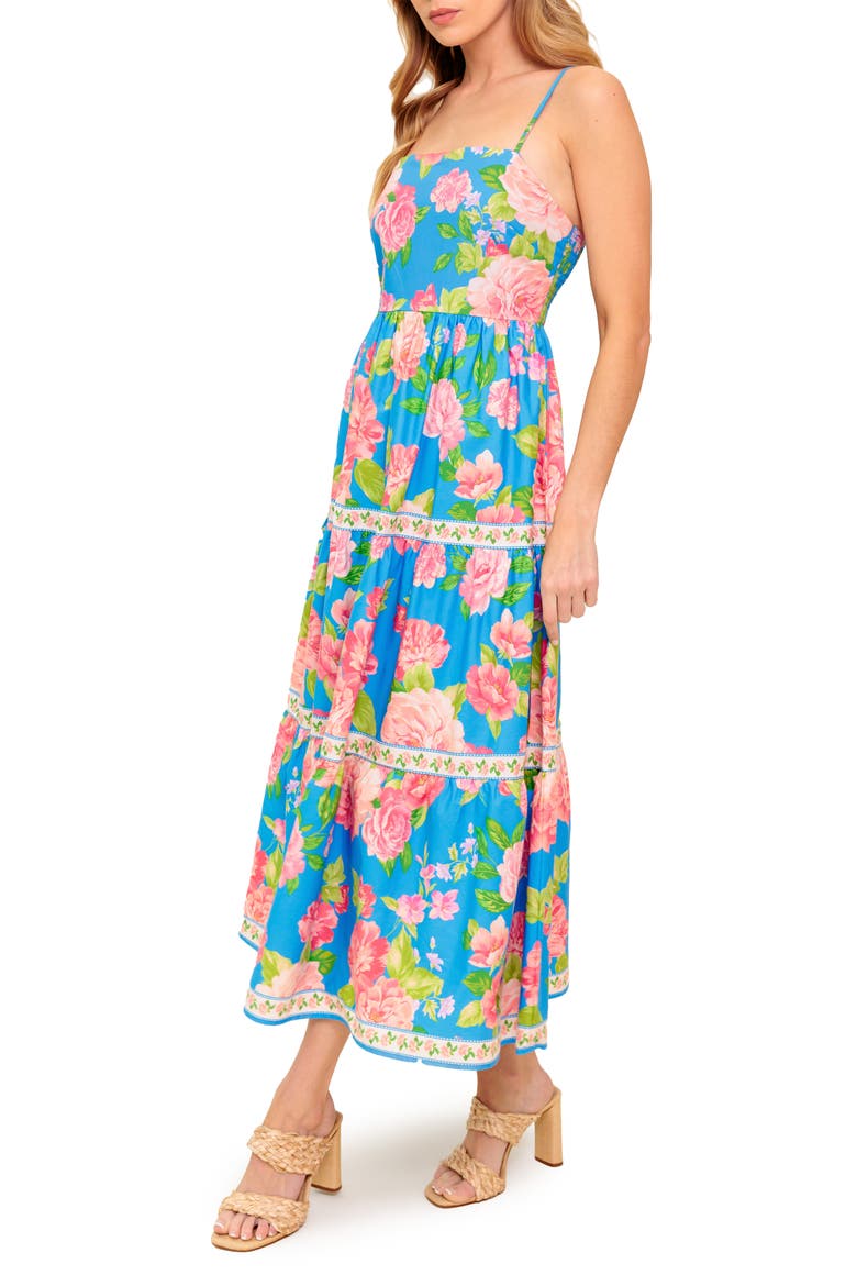 Floral Print Cotton Maxi Dress, Alternate, color, BLUE