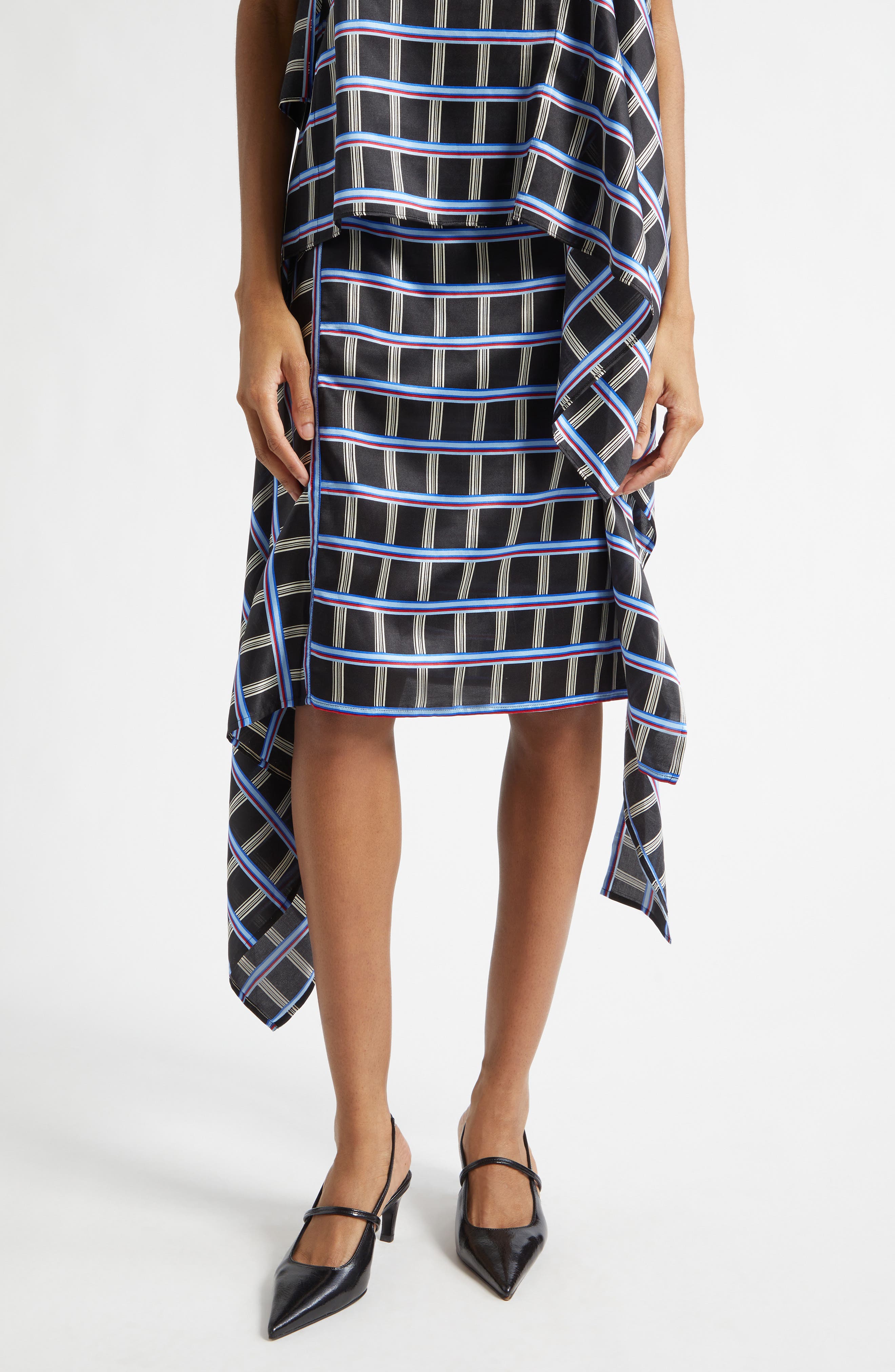 Check Asymmetric Silk & Cotton Skirt
