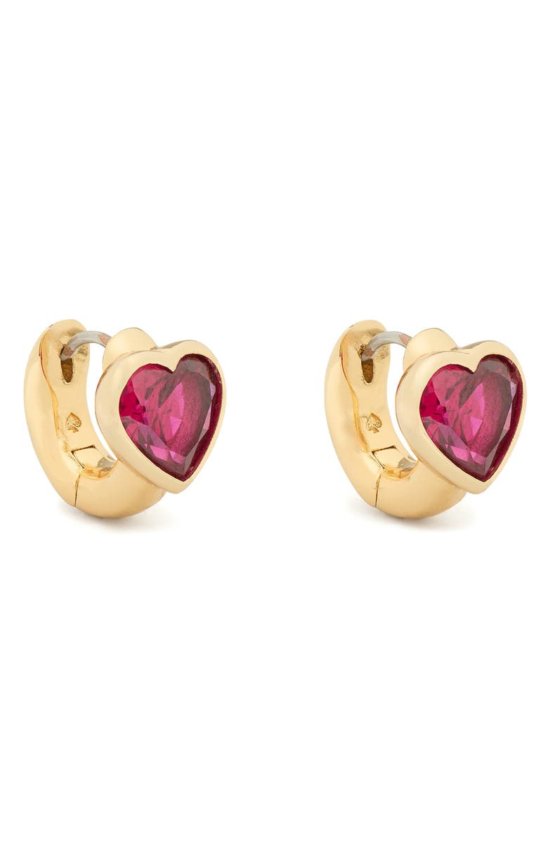 Kate Spade New York keep sparkling asscher cut huggie hoop earrings, Main, color, Ruby/ Gold