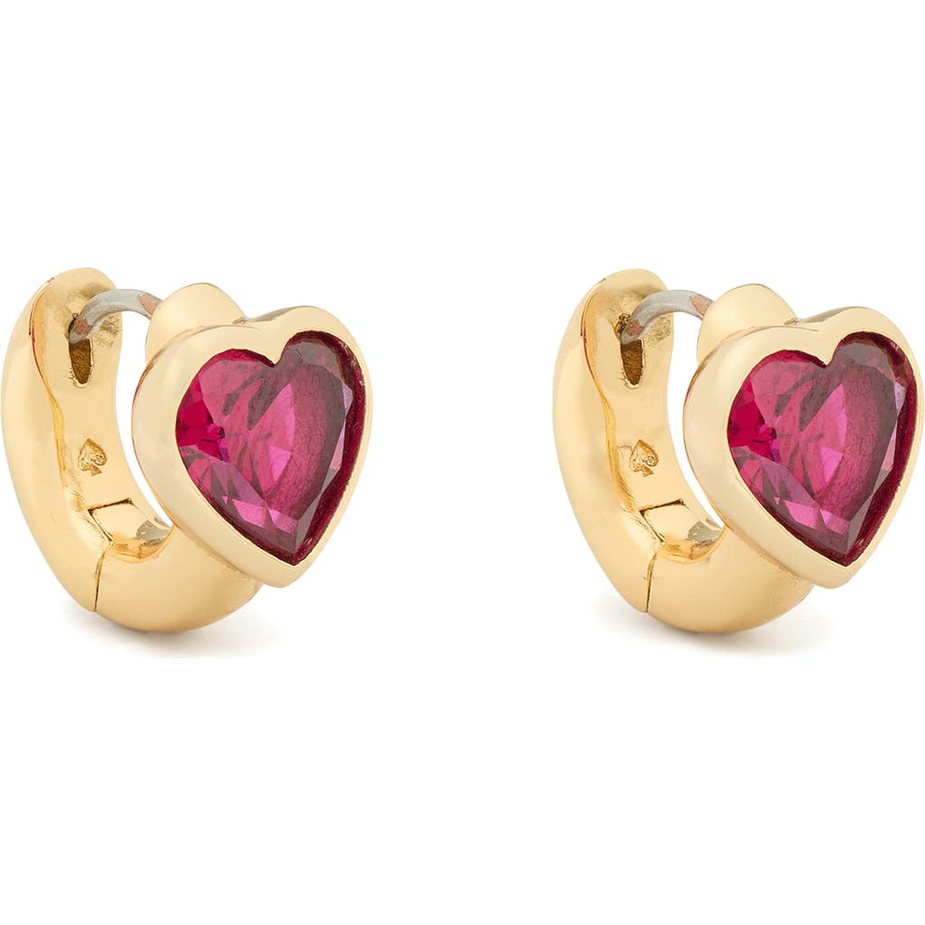Kate Spade New York Keep Sparkling Stone Heart Huggie Hoop Earrings In Gold Tone In Ruby/gold