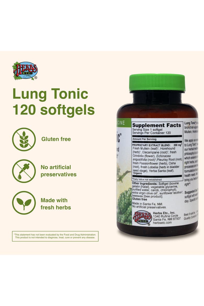 Lung Tonic - Lung Supplement for Bronchial Support - Healthy Breathing Support with Mullein, Horehound & Grindelia - 120 Softgels, Alternate, color, No Color