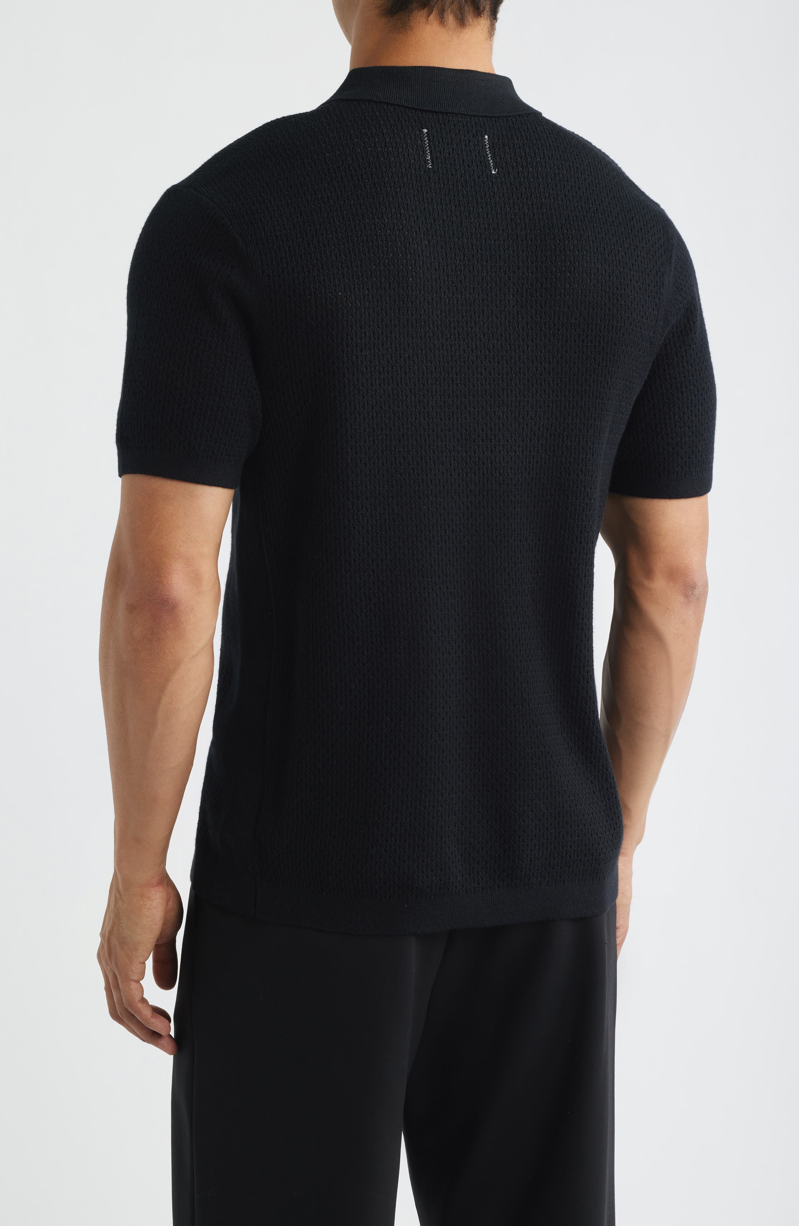 Reigning Champ Victor Johnny Collar Cotton & Linen Mesh Stitch Polo Sweater — фото 2