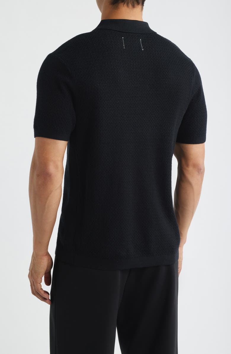 Reigning Champ Victor Johnny Collar Cotton & Linen Mesh Stitch Polo Sweater, Alternate, color, Black