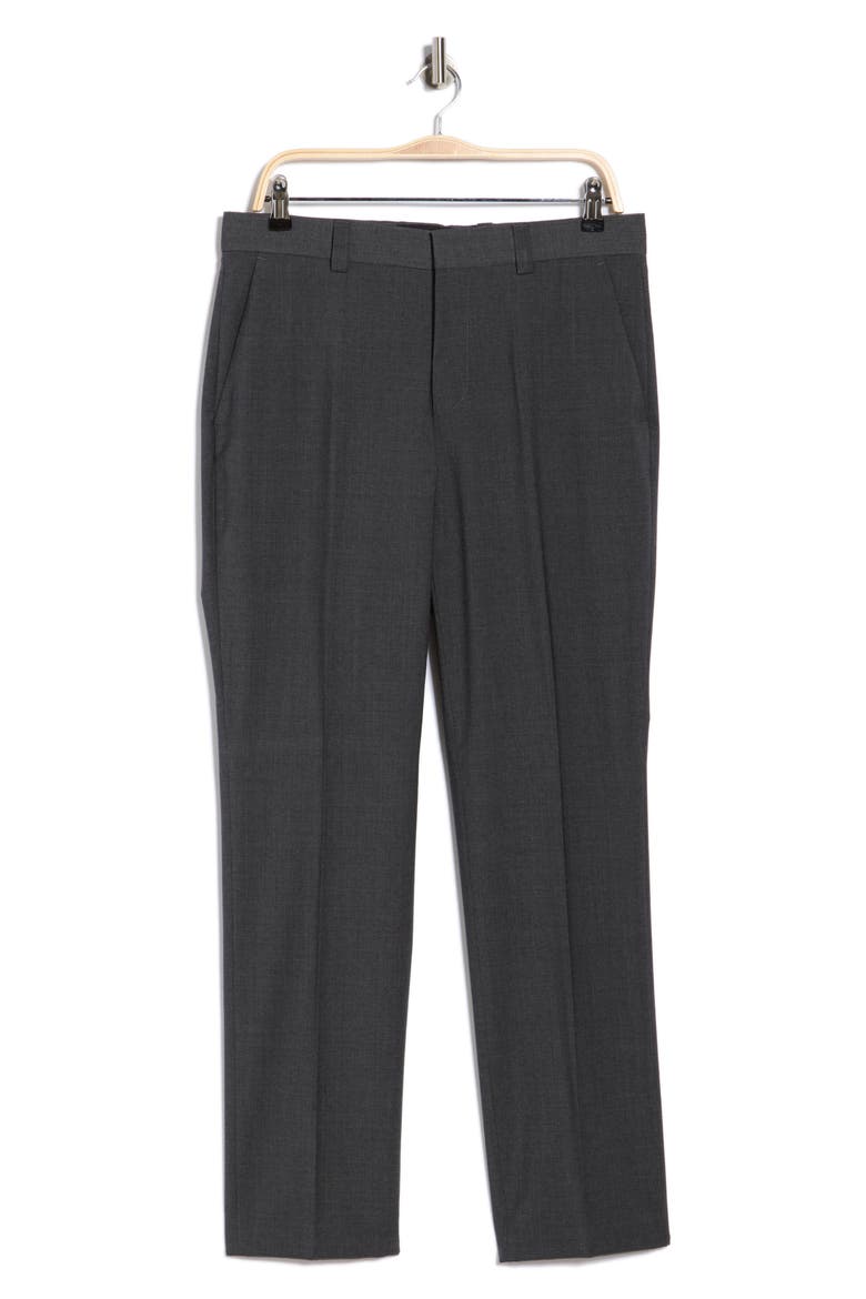 Virgin Wool Blend Flat Front Dress Pants, Alternate, color, DARK GREY