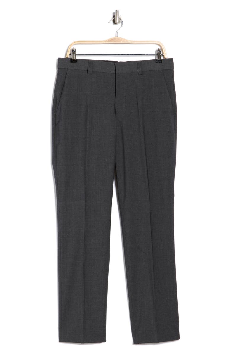 BOSS Virgin Wool Blend Flat Front Dress Pants, Alternate, color, Dark Grey
