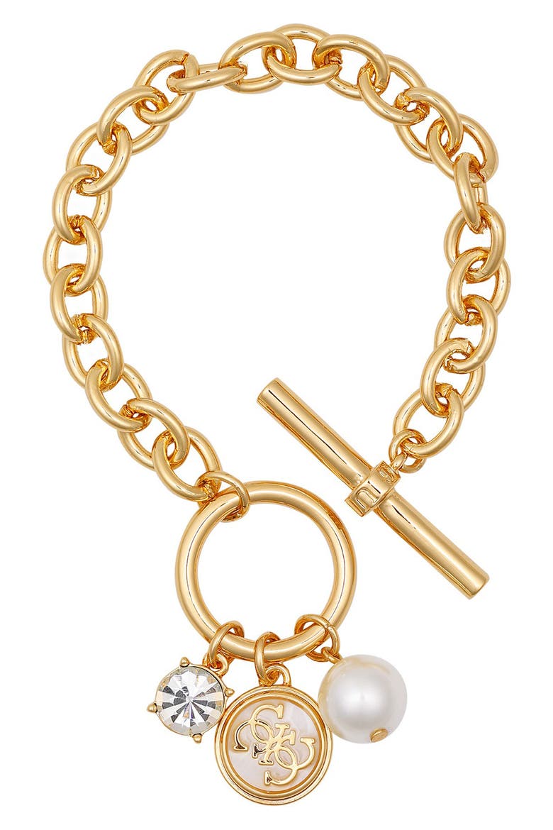 Enamel Logo Charm Bracelet, Main, color, GOLD TONE
