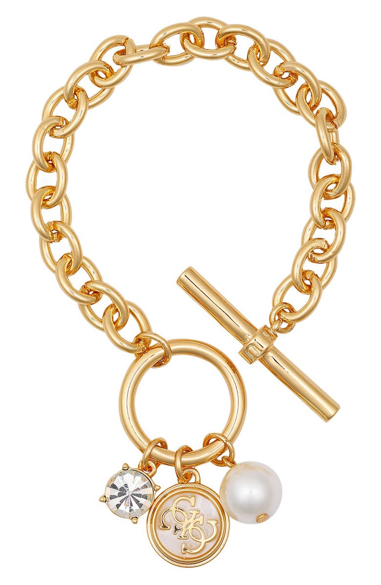 GUESS Enamel Logo Charm Bracelet, Main, color, Gold Tone