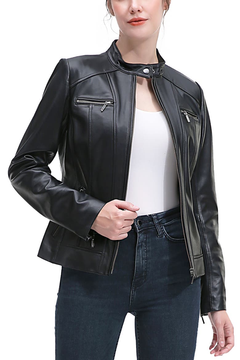Ana Leather Moto Jacket, Main, color, Black
