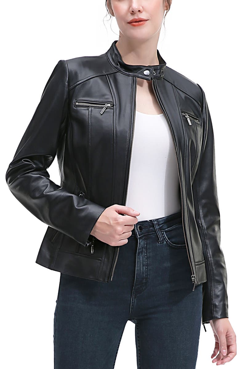 Kimi & Kai Ana Leather Moto Jacket, Main, color, Black