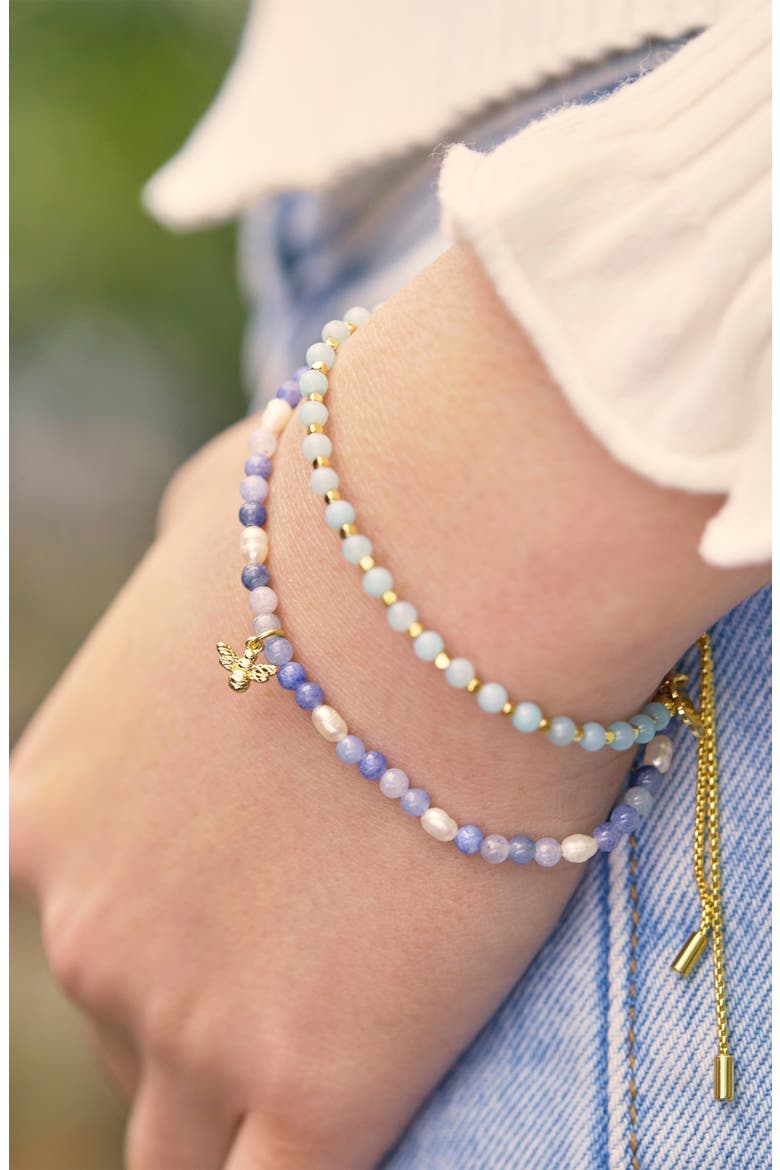 Blue Aventurine Beaded Bee Bracelet, Alternate, color, GOLD