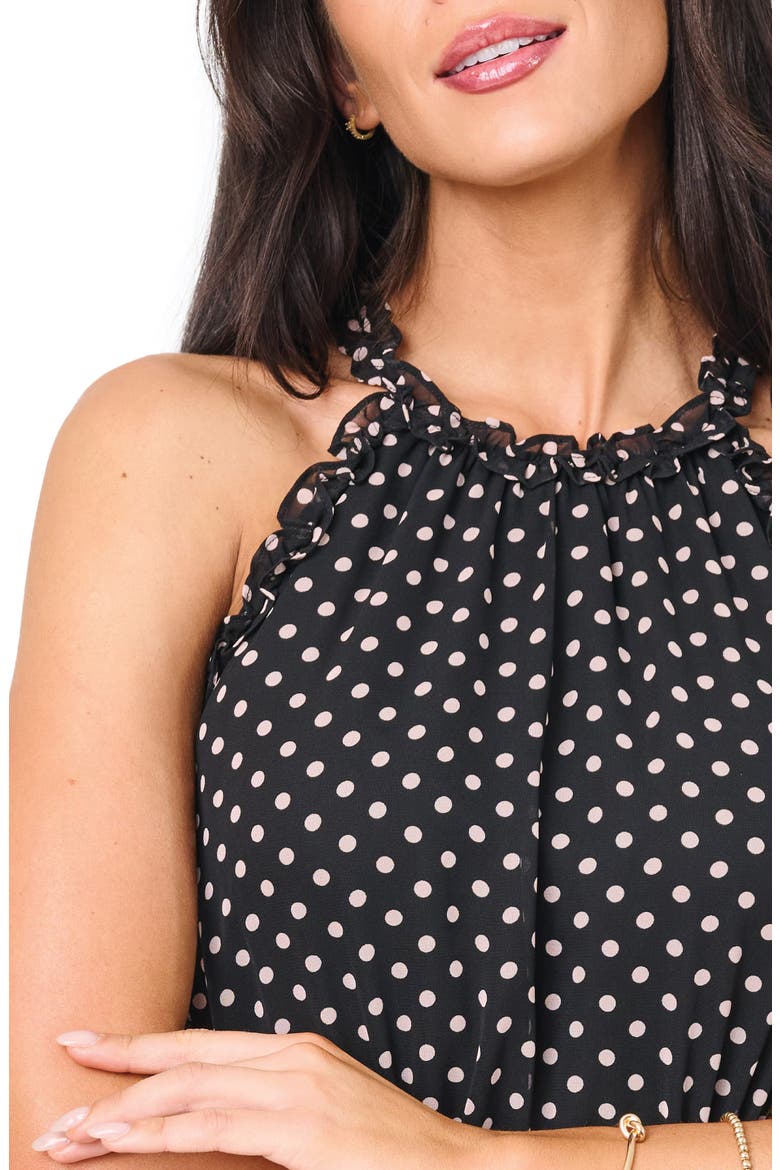 Khloe Polka Dot Ruffle Chiffon Dress, Alternate, color, BLACK PEARL BLUSH DOT