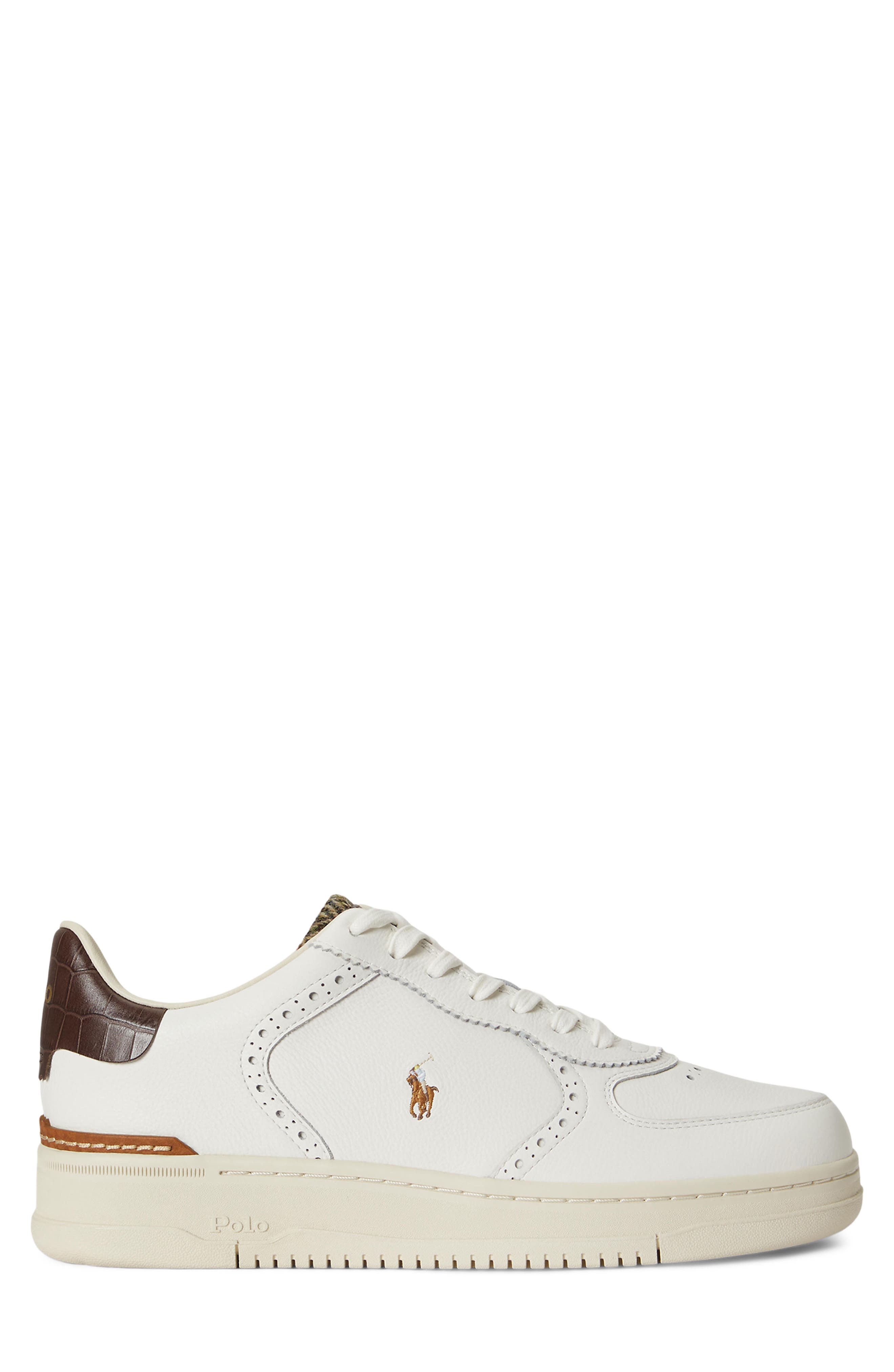Croc Embossed Tweed Brogue Sneaker, Alternate, color, DECKWASH WHITE/ BROWN