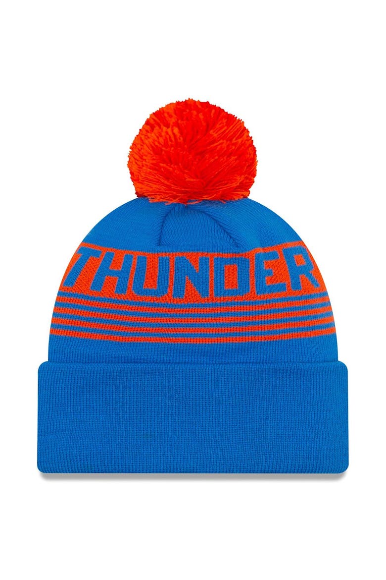 Men's New Era Blue Oklahoma City Thunder Proof Cuffed Knit Hat with Pom, Alternate, color, Blue
