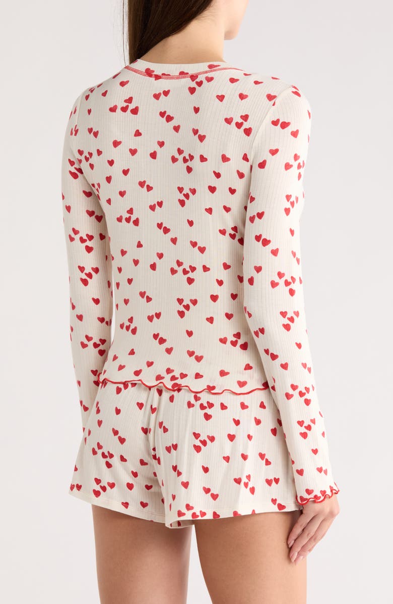 Honeydew Laid Back Long Sleeve Knit Short Pajamas, Alternate, color, Ivory Valentine