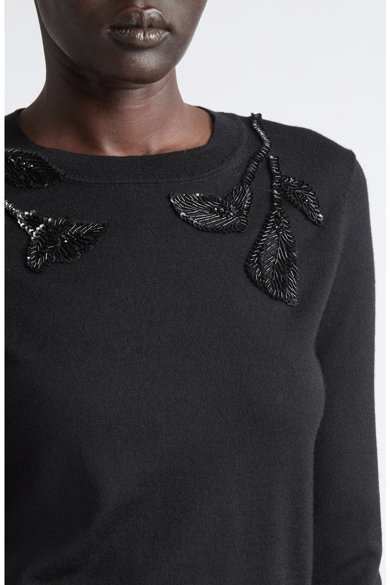 Beaded Shoulder Wool & Silk Sweater, Alternate, color, BLACK