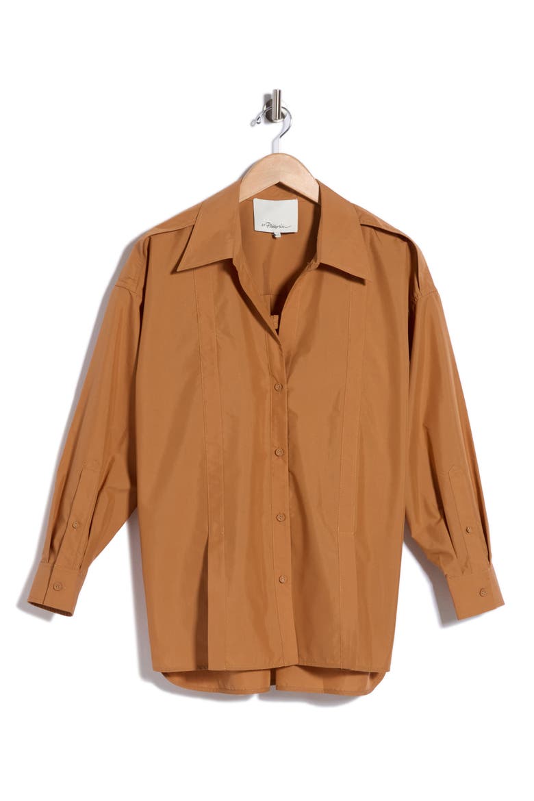 Pleated Cotton Poplin Shirt, Main, color, OCHRE