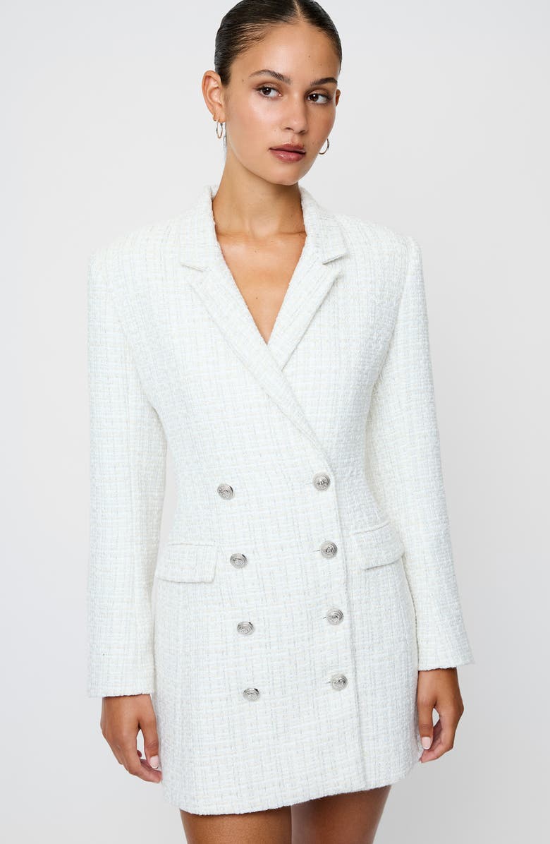 French Connection Scattered Tinsel Long Sleeve Double Breasted Minidress, Alternate, color, Silver Multi