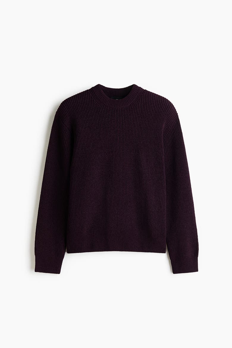 Relaxed-Fit Rib-Knit Sweater, Alternate, color, Dark purple
