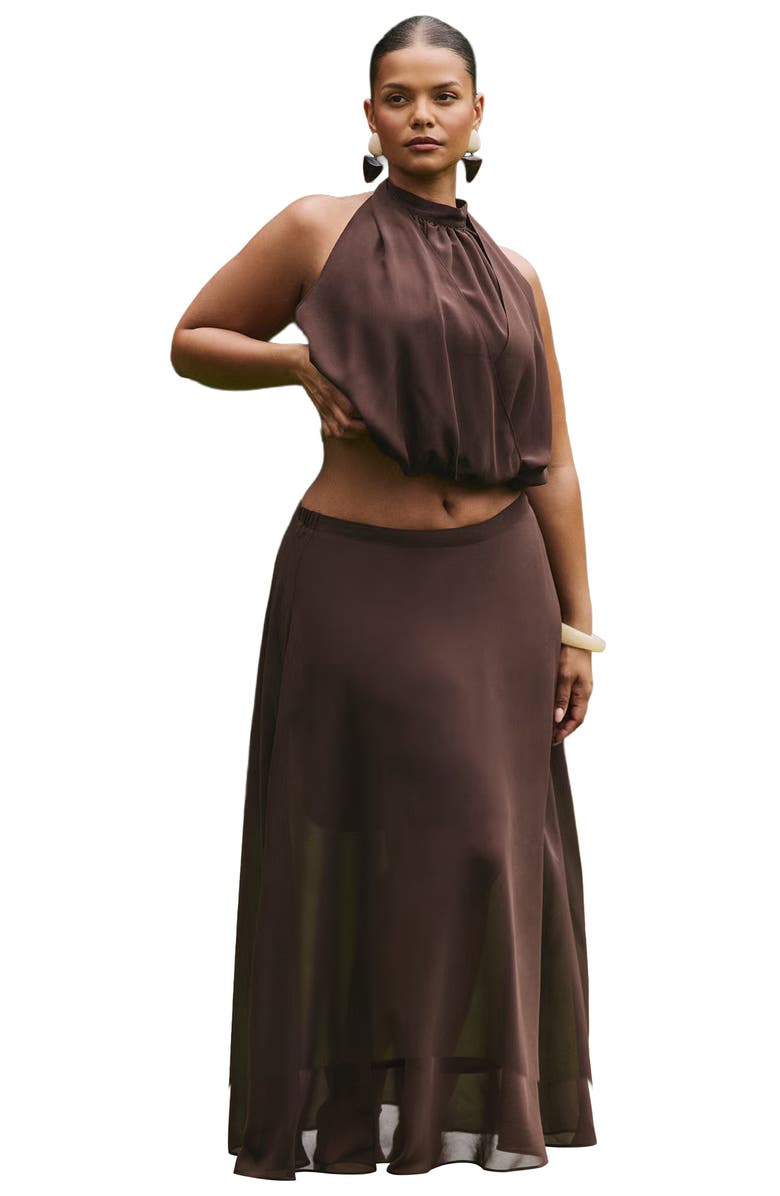 ELOQUII Semi-Sheer Chiffon Circle Skirt, Main, color, Chicory Coffee