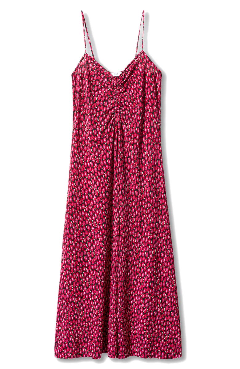 MANGO Flower Ruched Dress, Alternate, color, Red