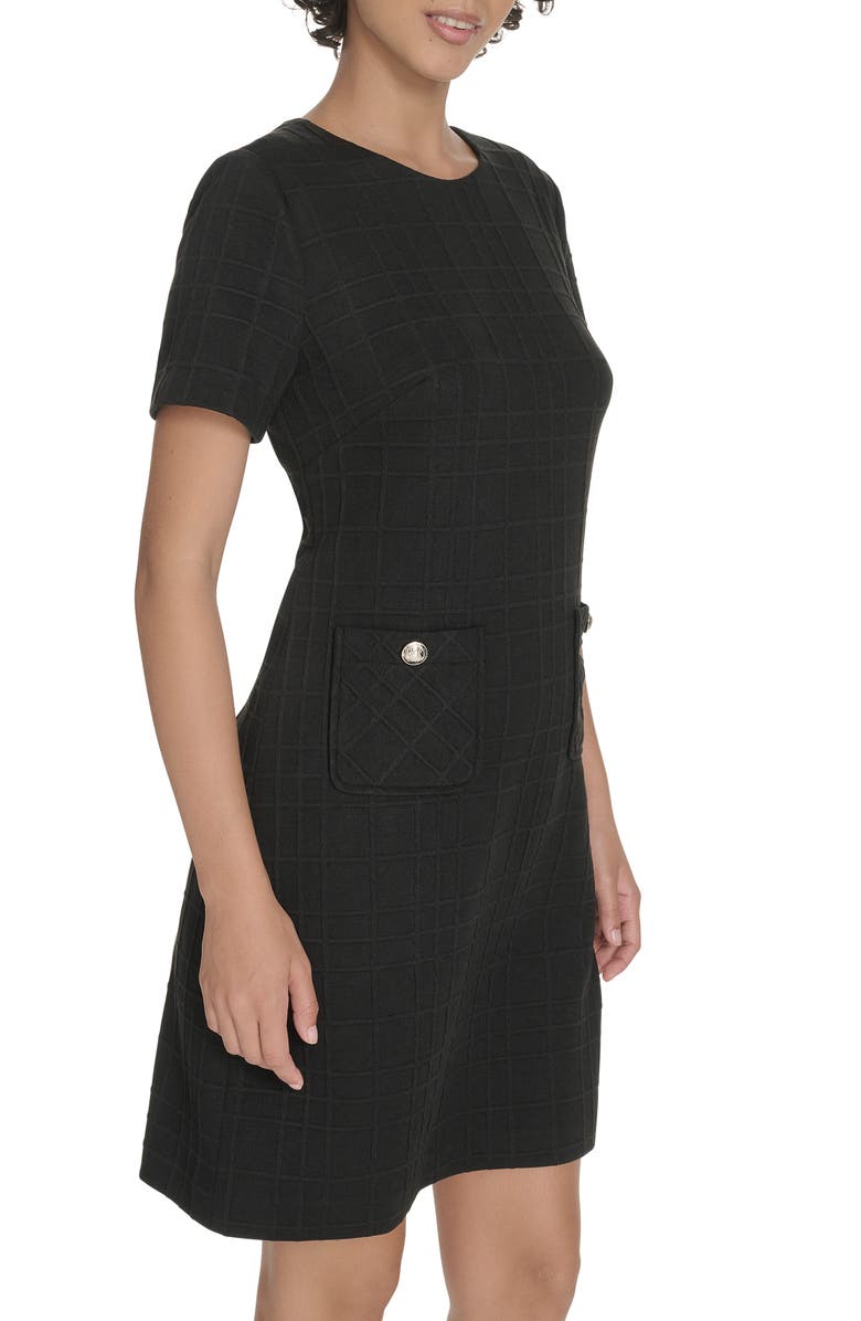 Tommy Hilfiger Windowpane Short Sleeve Shift Dress, Alternate, color, Black