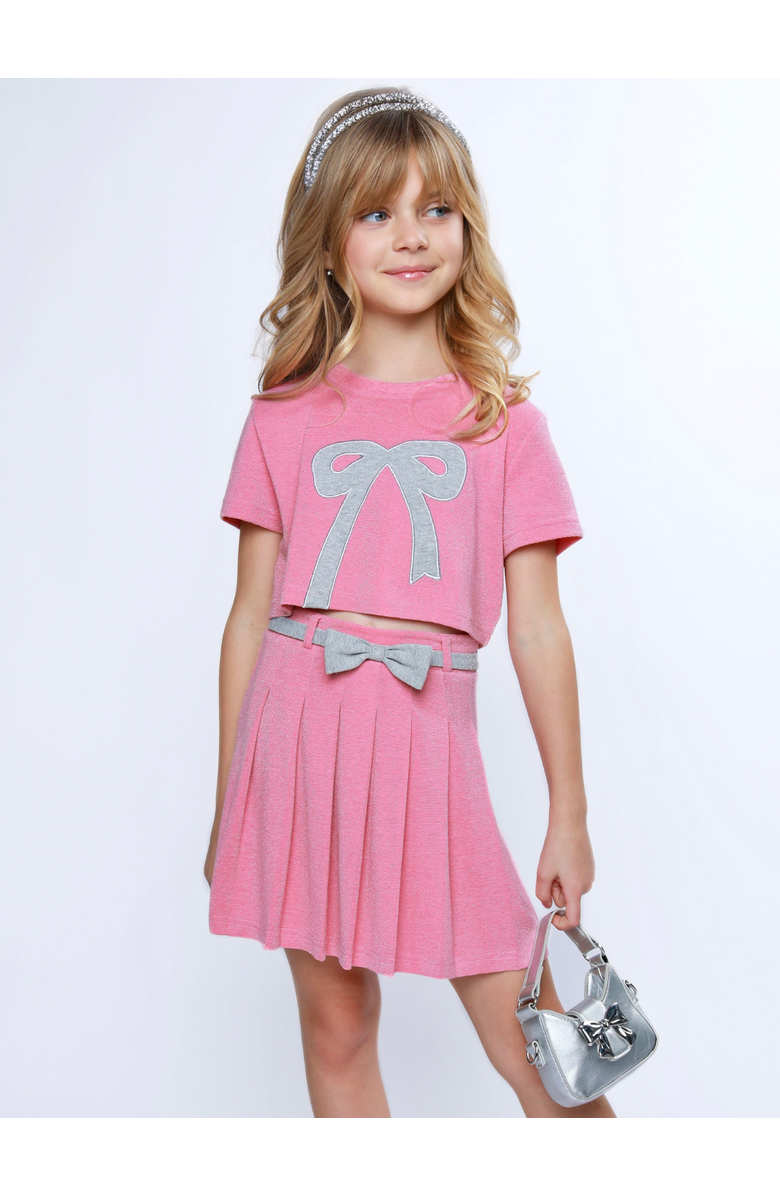 Mia Belle Girls Casual Bow Top and Pleated Skirt Set, Alternate, color, Pink