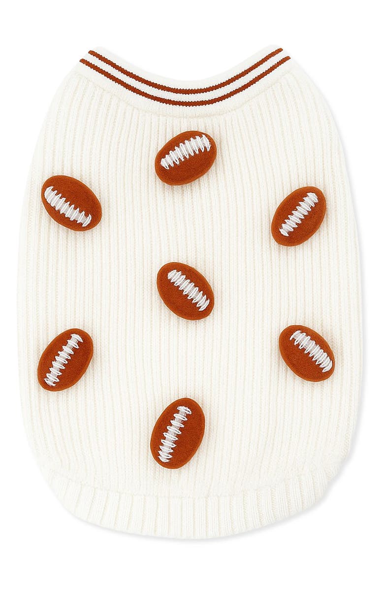 Found My Animal Football 3D Icon Rib Dog Sweater, Main, color, Cream
