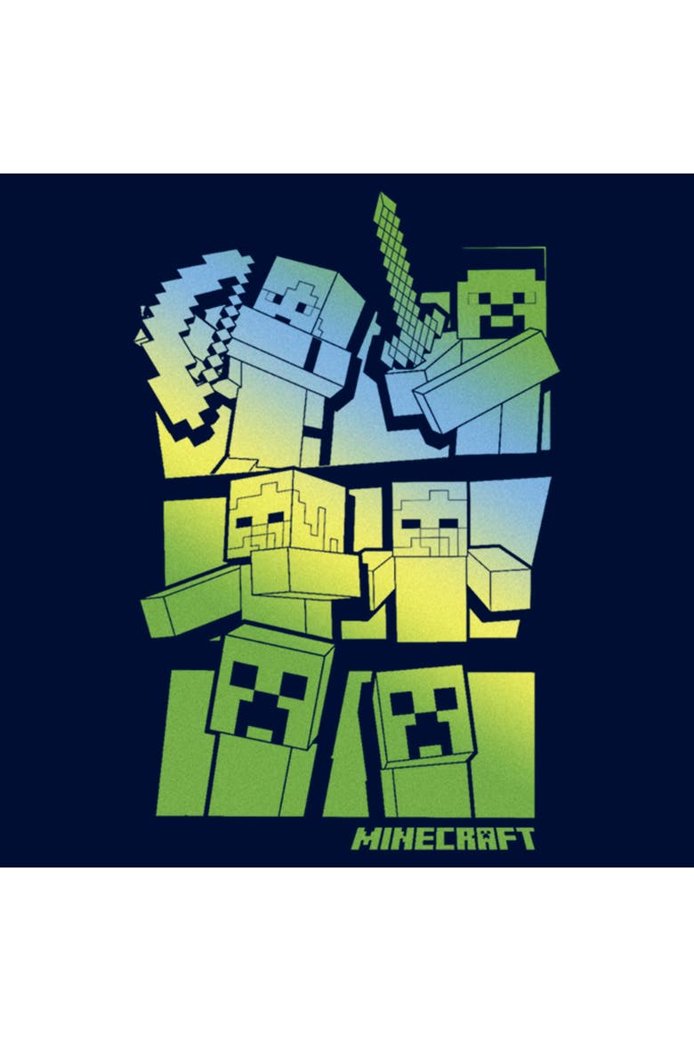 Boy's Minecraft Steve and Alex Vs. Mobs Graphic Tee, Alternate, color, Navy Blue