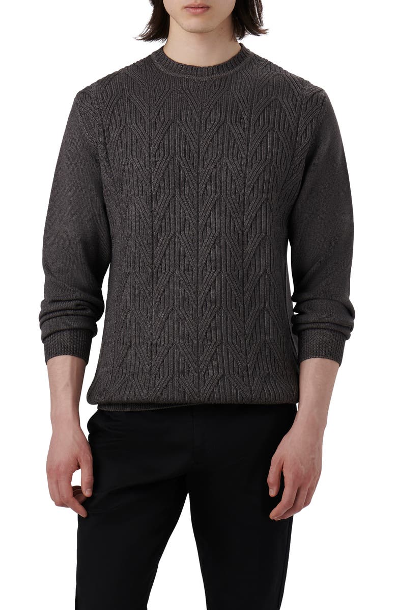 Bugatchi Cable Stitch Merino Wool Sweater, Main, color, Anthracite