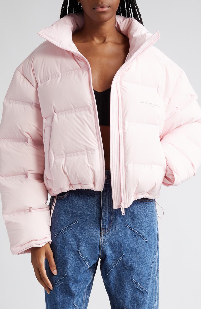 Alexander Wang Reflective Logo Crop Down Puffer Coat, Alternate, color, Light Pink