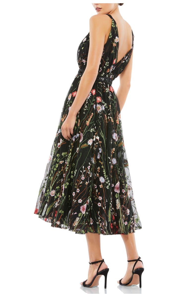 Mac Duggal Floral Embroidered Sleeveless Midi Dress, Alternate, color, Black Multi