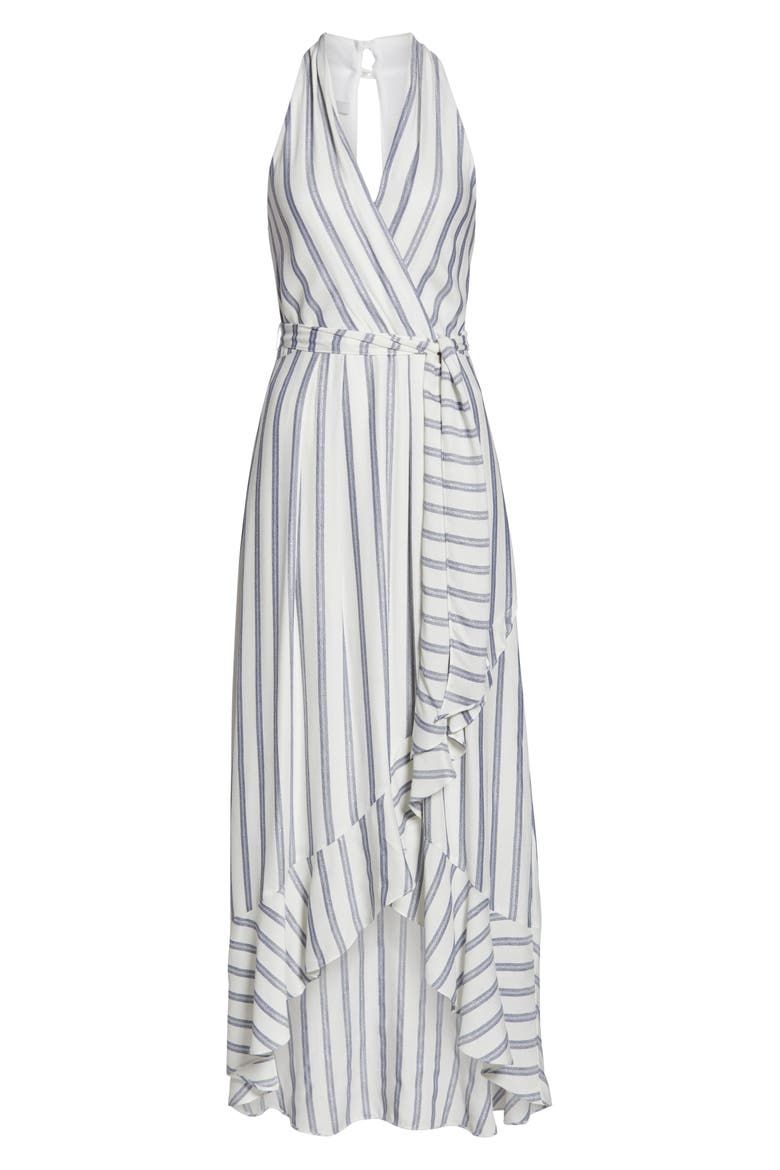 Metallic Stripe Halter Maxi Dress, Alternate, color, IVORY/ BLUE