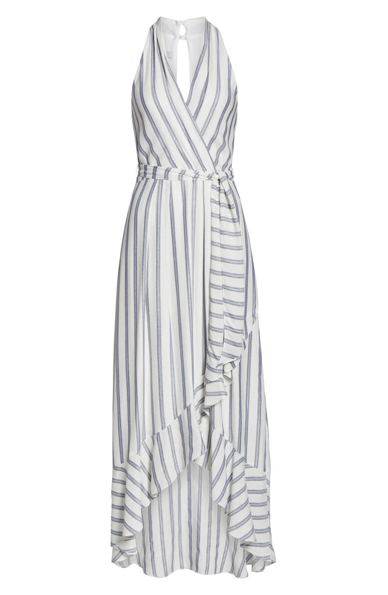 Julia Jordan Metallic Stripe Halter Maxi Dress, Alternate, color,