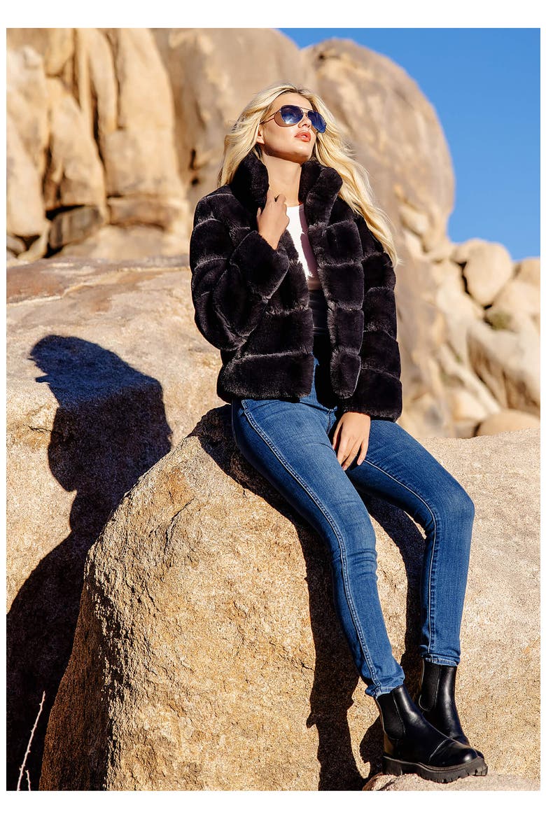 Posh Quilted Faux Fur Jacket, Alternate, color, CHAR