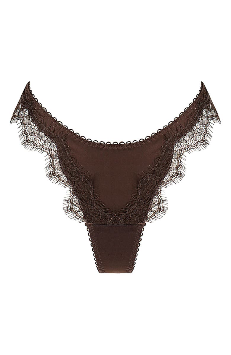 Kat The Label Sorrento Lace Trim Thong, Alternate, color, Espresso