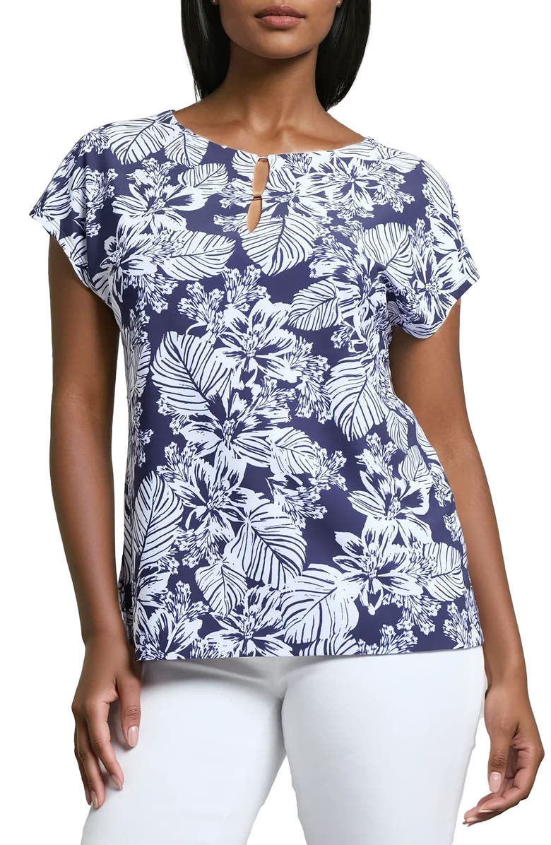 Jones New York Tropical Print Short Sleeve Top, Main, color, 