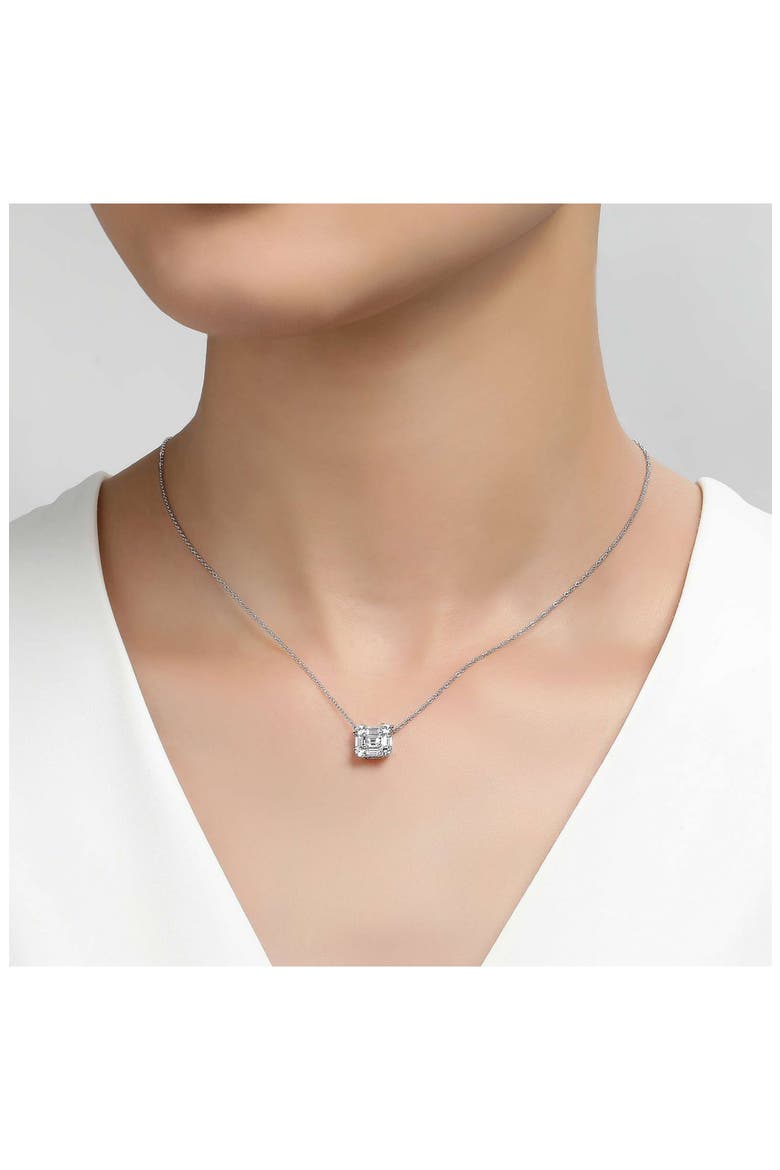 Baguette Halo Pendant Necklace, Alternate, color, SILVER/ CLEAR
