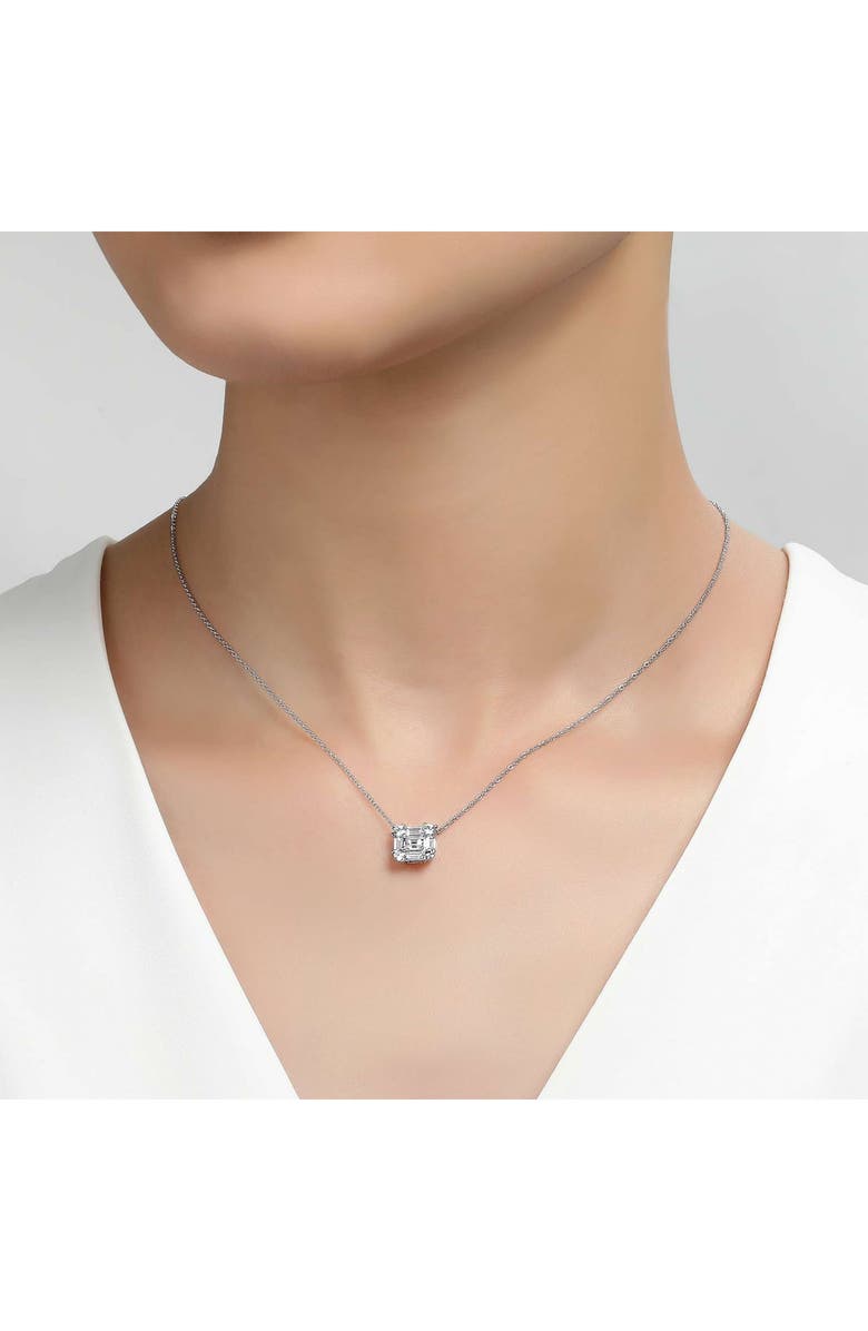 Lafonn Baguette Halo Pendant Necklace, Alternate, color, 