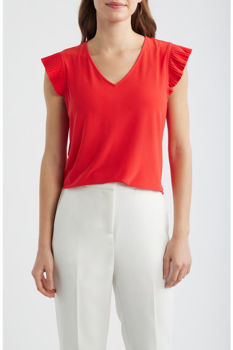 Pleated Sleeve Top, Main, color, BEGONIA RED