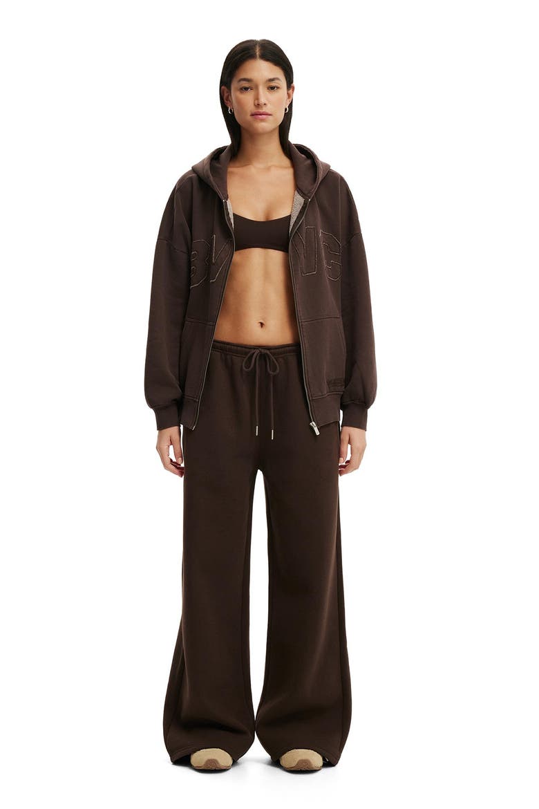 Women's Active Plush Tie Waist Wide Leg Sweatpant, Alternate, color, French Roast