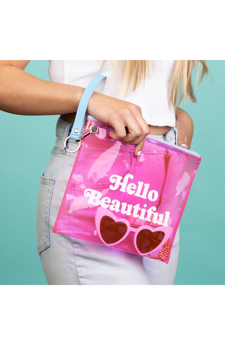 Totalee Gift Hello Beautiful Clear Wristlet Bag Plastic Pink, Alternate, color, Pink