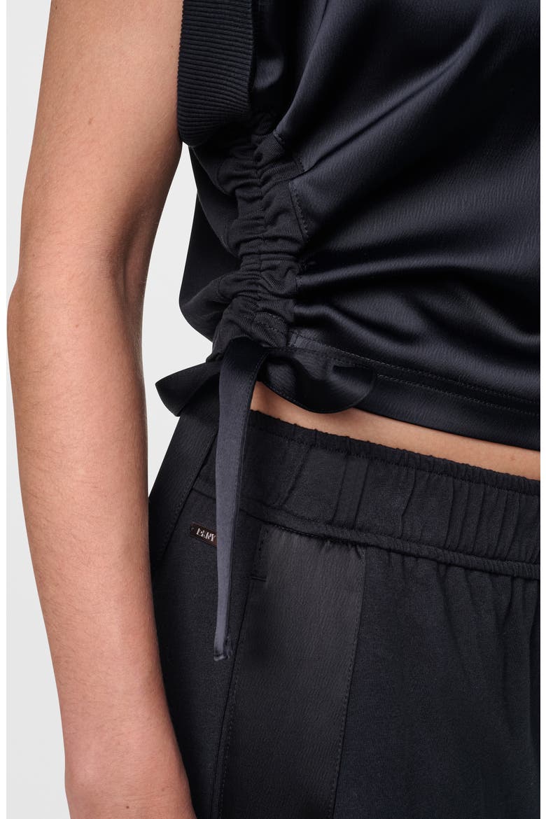 Ruched Side Satin Top, Alternate, color, BLACK