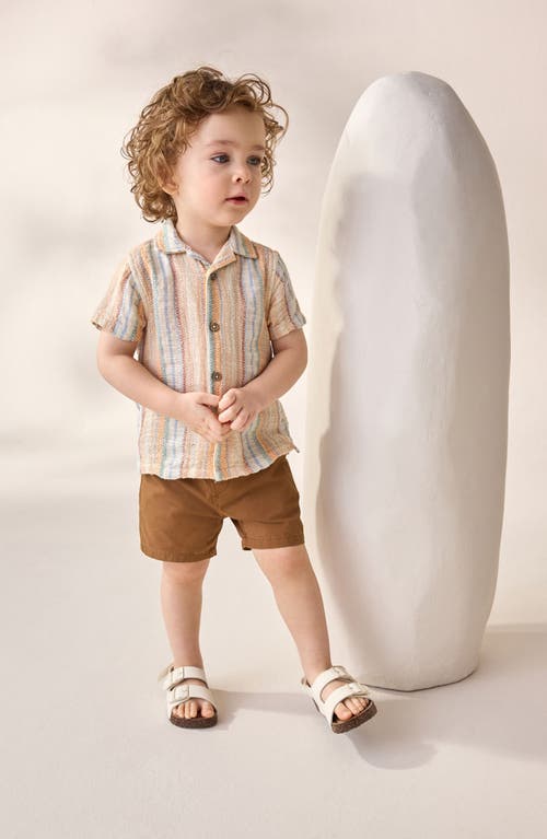 Next Kids' Stripe Short Sleeve Cotton Button-up Shirt In Pink