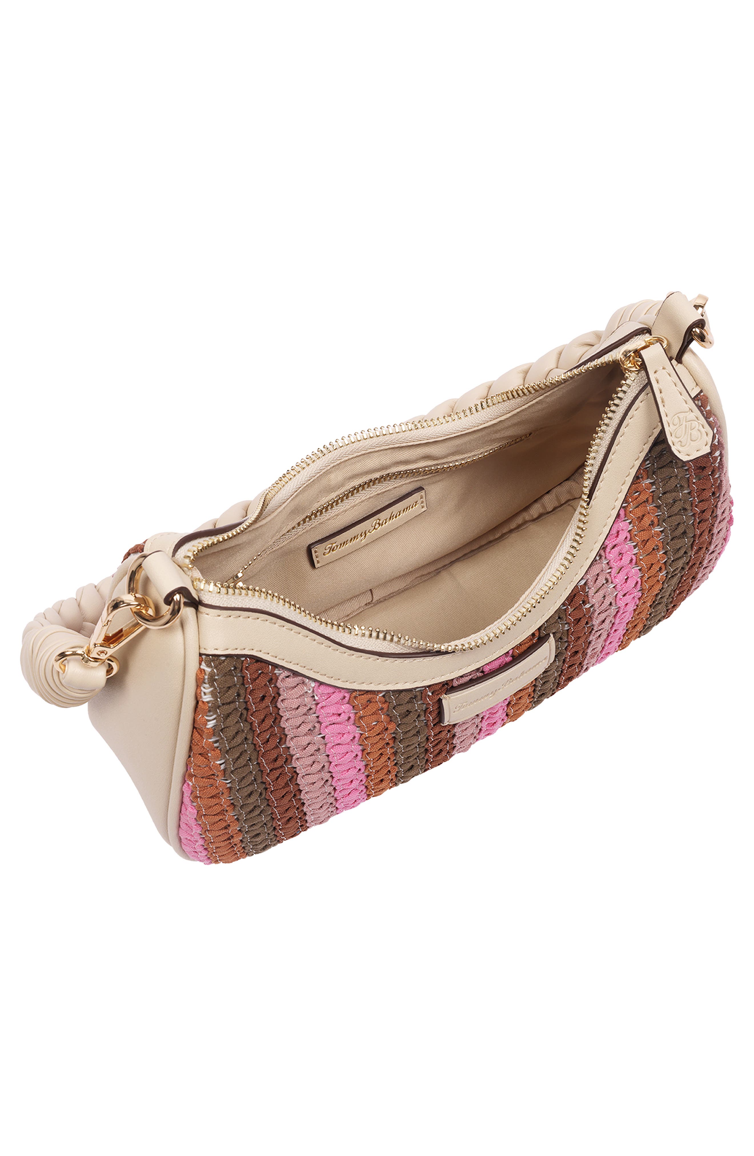 Tommy Bahama Woven Ribbon Zip Top Shoulder Bag, Alternate, color, Cream