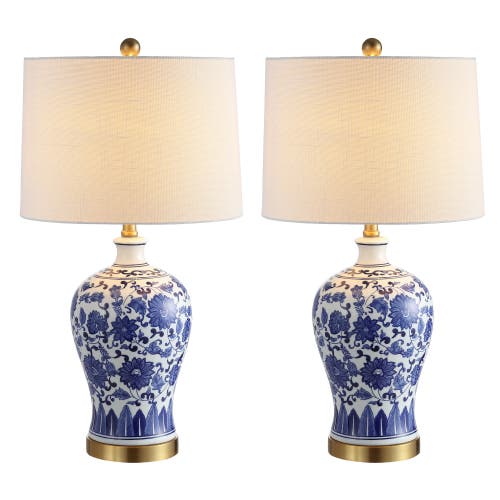 Jonathan Y Jennifer 25.75" Ceramic/metal Led Table Lamp In Blue/white